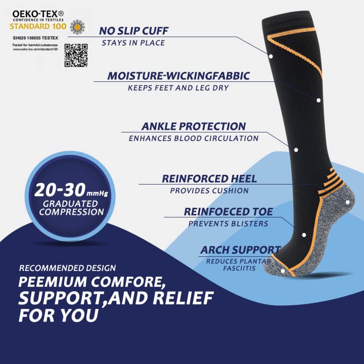 fenglaoda 8 Pairs Compression Socks for Men & Women 20-30 mmHg Knee High Nurse Pregnant Running Medical and Travel Athletic(L/XL,Multicolor 2) - Image 3