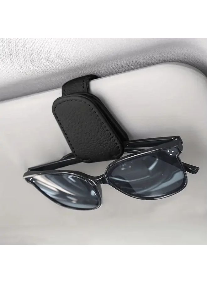 Red Magnetic Faux Leather Car Sun Visor Glasses Holder Clip Accessory - Image 5