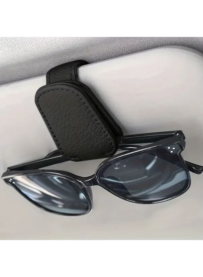Red Magnetic Faux Leather Car Sun Visor Glasses Holder Clip Accessory - Image 2