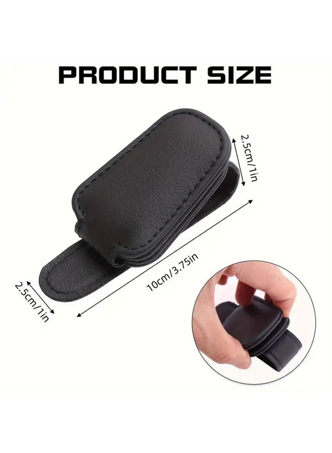 Red Magnetic Faux Leather Car Sun Visor Glasses Holder Clip Accessory - Image 3