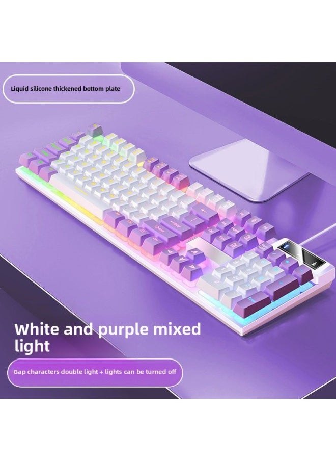 Generic - Mechanical Feel Game Backlit E-sports Office USB External Full-size Blue And White Double White Wired Keyboard-Color:White And Purple Two-color-color Light Keyboard [personalized Double Spell]-single Keyboard [one-year Warranty] - Image 1