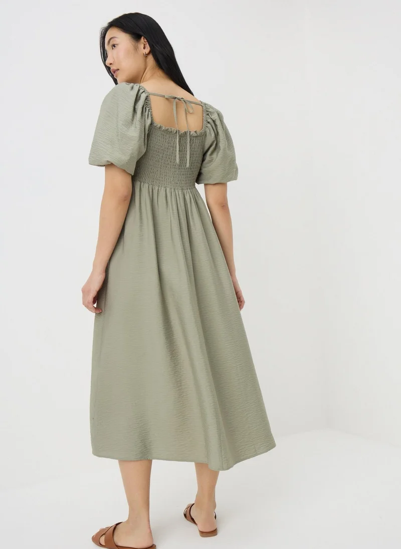 Matalan Sage Green Shirred Puff Sleeve Midi Dress