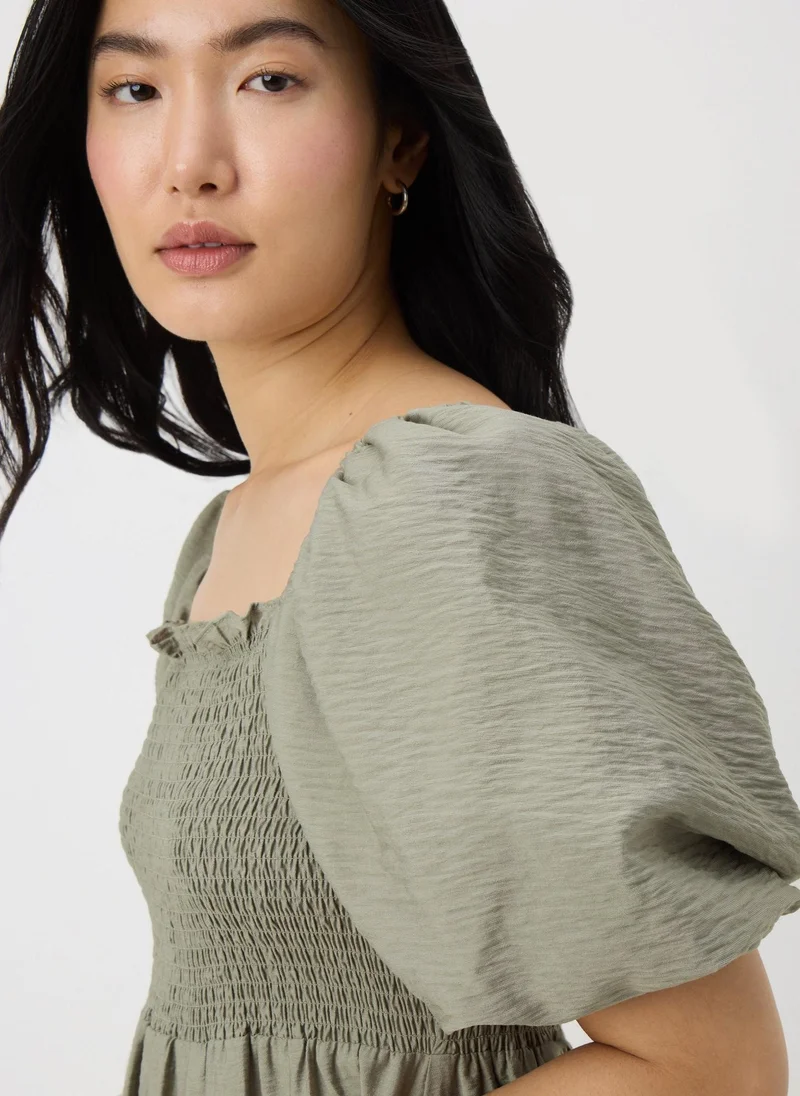Matalan Sage Green Shirred Puff Sleeve Midi Dress