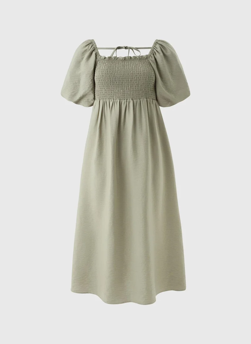 Matalan Sage Green Shirred Puff Sleeve Midi Dress