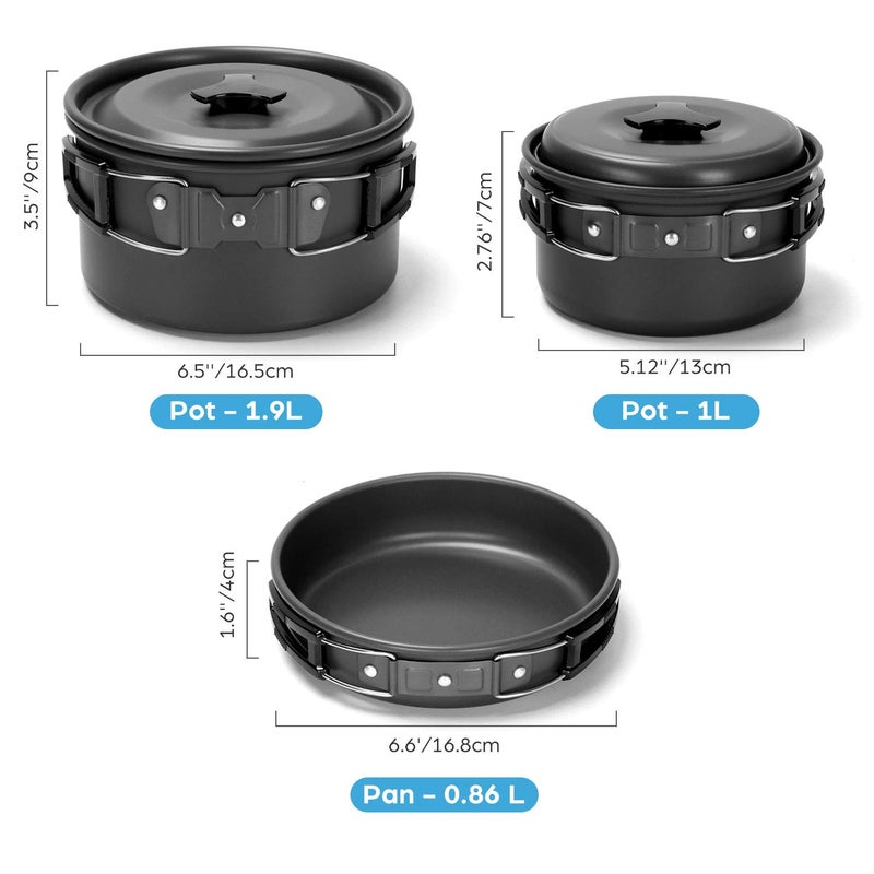 Odoland 15pcs Camping Cookware Mess Kit, Non-Stick Lightweight Pots Pan Set with Stainless Steel Cups Plates Forks Knives Spoons for Camping, Backpacking, Outdoor Cooking and Picnic - Image 2