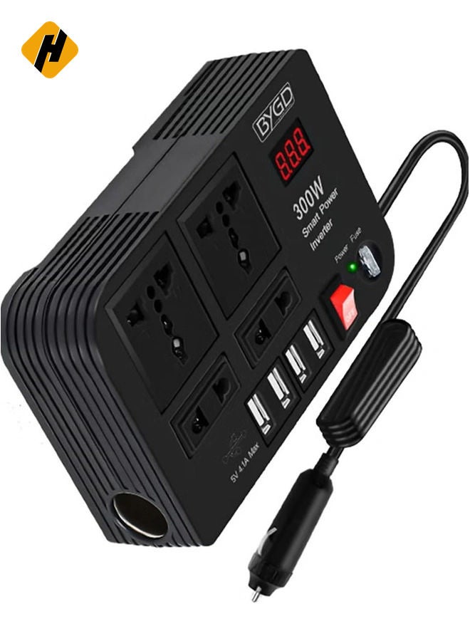 HuHa 300W Car Inverter, 12V to 220V Power Converter with 4 USB Ports, Universal Socket, Notebook Charging, Car Cigarette Lighter Adapter  - Image 1