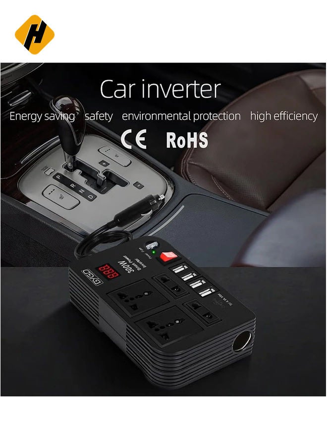 HuHa 300W Car Inverter, 12V to 220V Power Converter with 4 USB Ports, Universal Socket, Notebook Charging, Car Cigarette Lighter Adapter  - Image 2