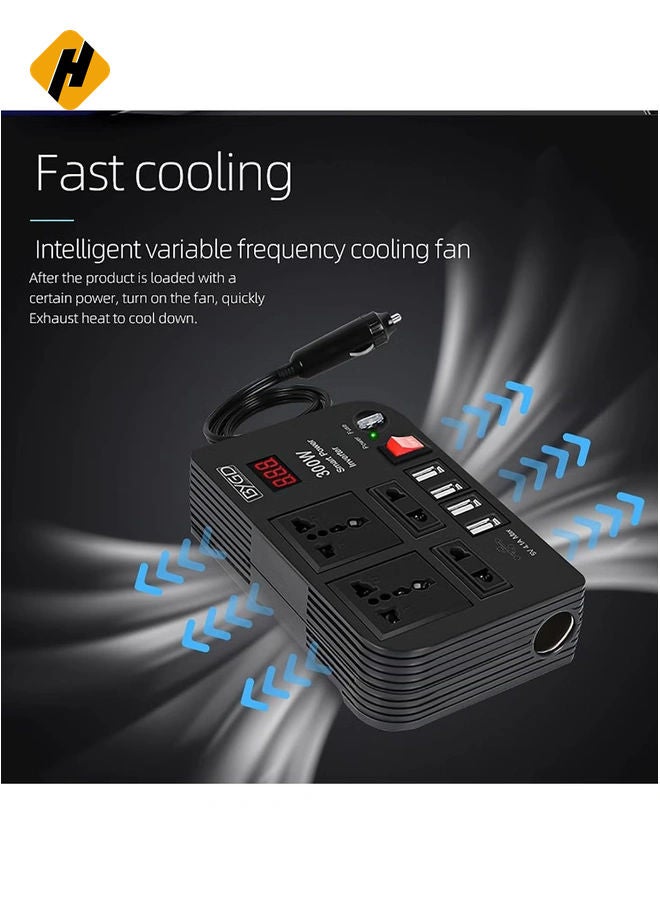 HuHa 300W Car Inverter, 12V to 220V Power Converter with 4 USB Ports, Universal Socket, Notebook Charging, Car Cigarette Lighter Adapter  - Image 4