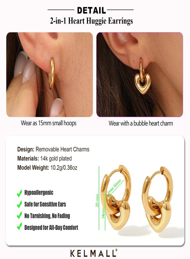 KELMALL Gold Small Hoop Huggie Earrings for Women, Trendy Hypoallergenic with Star Moon Heart Flower Charm Dangle Earrings Stainless Steel Piercing Earrings Jewerly - Image 5