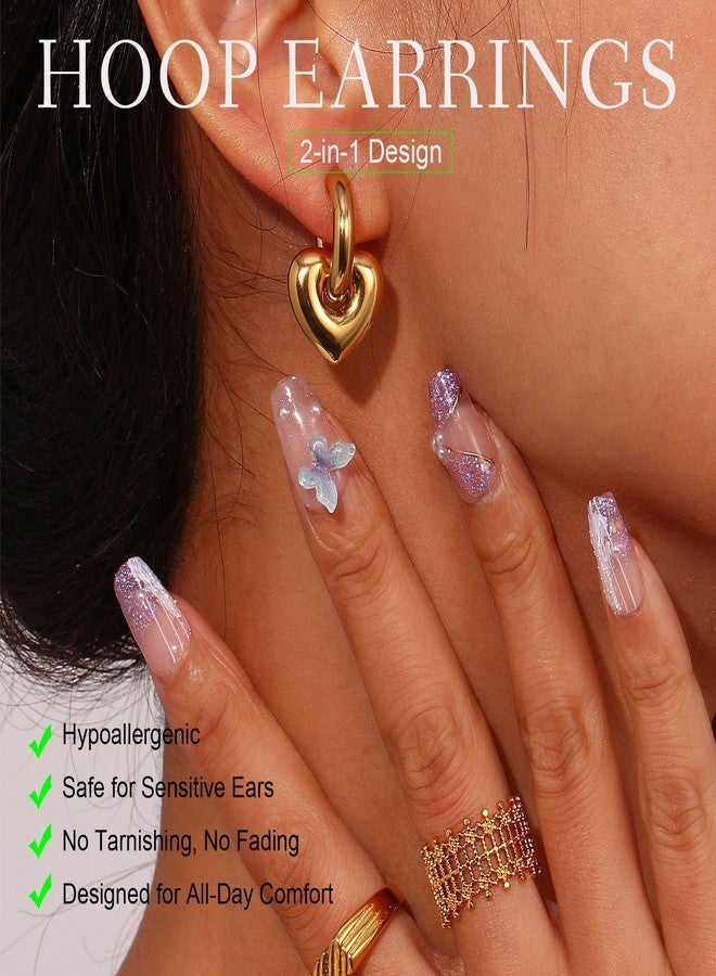 KELMALL Gold Small Hoop Huggie Earrings for Women, Trendy Hypoallergenic with Star Moon Heart Flower Charm Dangle Earrings Stainless Steel Piercing Earrings Jewerly - Image 2