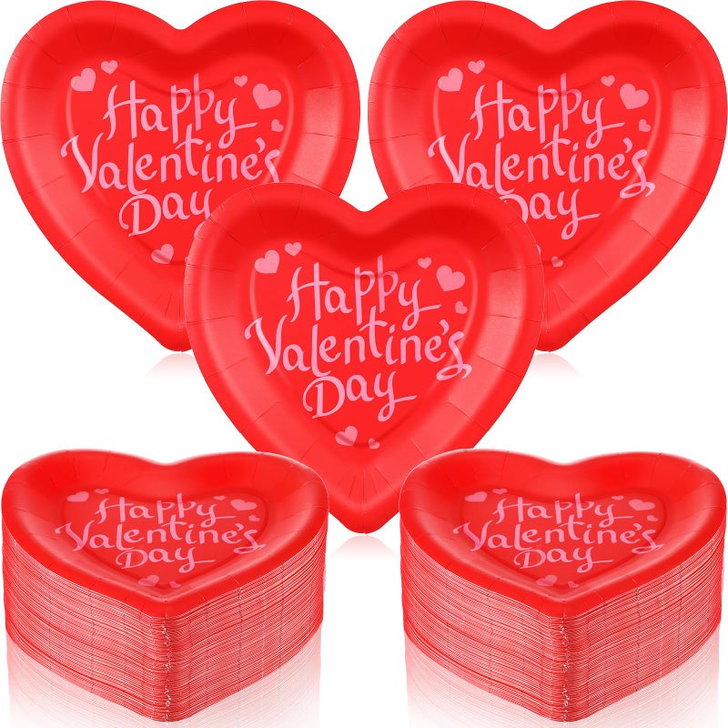 Remerry 100 Pcs Valentine's Day Heart Paper Plates Heart Shape Party Plates Wedding Party Supplies Disposable Paper Tableware for Appetizer Lunch Dinner and Dessert (Red) - Image 1