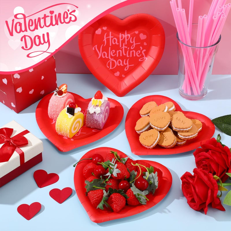 Remerry 100 Pcs Valentine's Day Heart Paper Plates Heart Shape Party Plates Wedding Party Supplies Disposable Paper Tableware for Appetizer Lunch Dinner and Dessert (Red) - Image 2