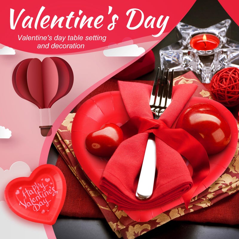 Remerry 100 Pcs Valentine's Day Heart Paper Plates Heart Shape Party Plates Wedding Party Supplies Disposable Paper Tableware for Appetizer Lunch Dinner and Dessert (Red) - Image 4