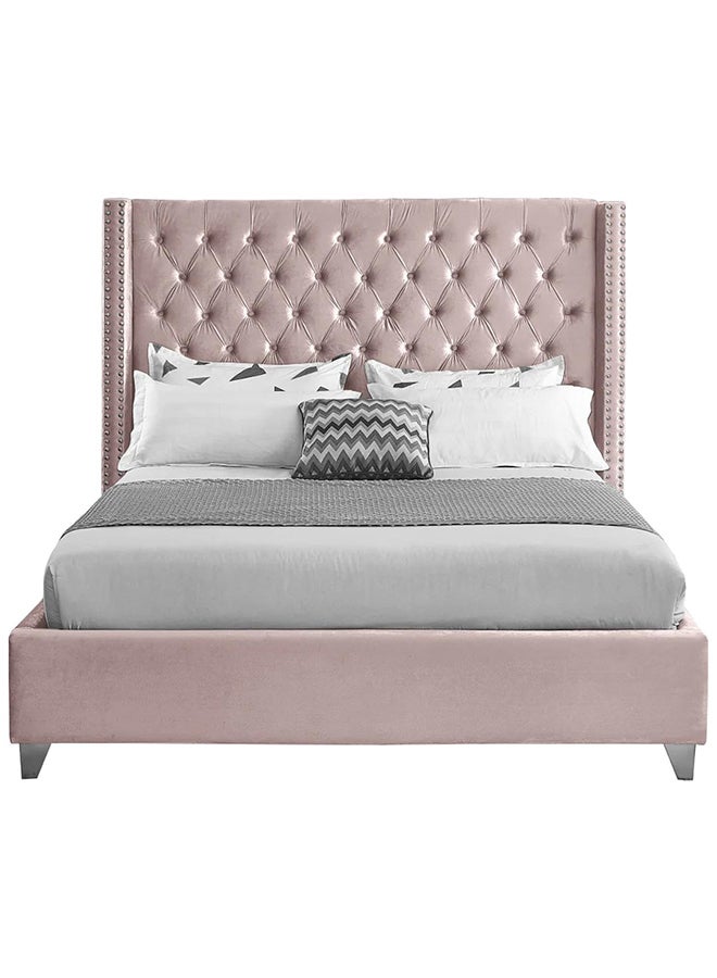 A to Z Furniture Aiden Velvet Bed 180x200cm King size Bed in Pink Color