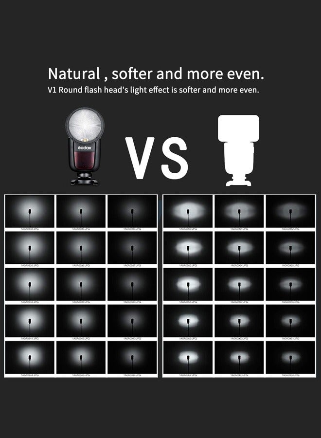 Godox V1 V1-N V1N Round Head Camera Flash for Nikon Flash Speedlight Speedlite Light,76Ws 2.4G 1/8000 HSS,480 Full Power Shots,1.5s Recycle Time,2600mAh Li-ion Battery,10 Levels LED Modeling Lamp - Image 2