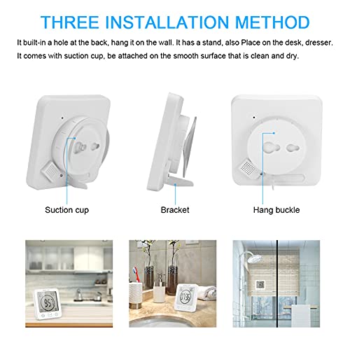 Houkiper Digital Bathroom Shower Wall Clock, LCD Digital Wall Clock with Suction, Waterproof Temperature Humidity Gauge, Touch Screen Timer, Large Countdown Visual Timer (White) - Image 3