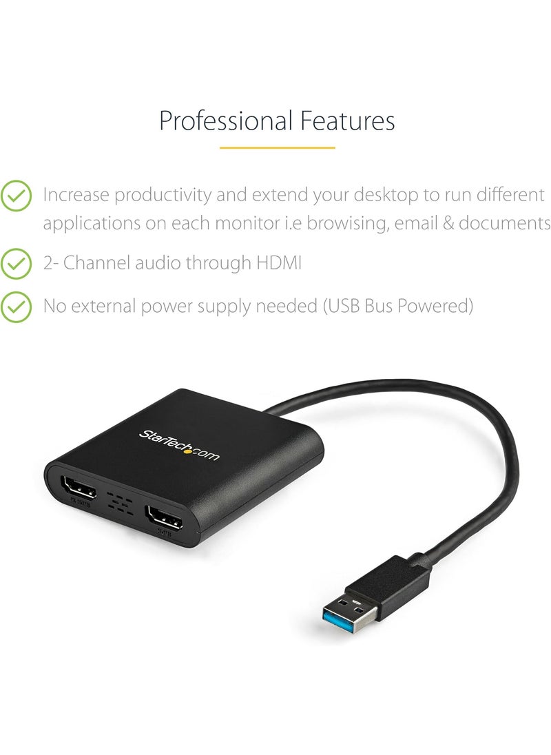 StarTech StarTechcom USB 30 to Dual HDMI Adapter USB to 2x HDMI Monitor Converter for Windows TAA no support for macOSChromeOSLinux  - Image 2