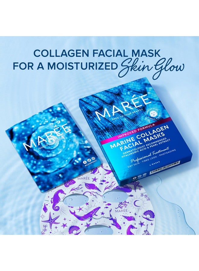 MAREE Collagen Face Mask with Hyaluronic Acid - Sheet Face Masks Skincare with Green & Red Algae Extract for All Skin Types - Hydrating Facial Mask Skin For Women Care Mascarillas Faciales - 6 Pack - Image 5