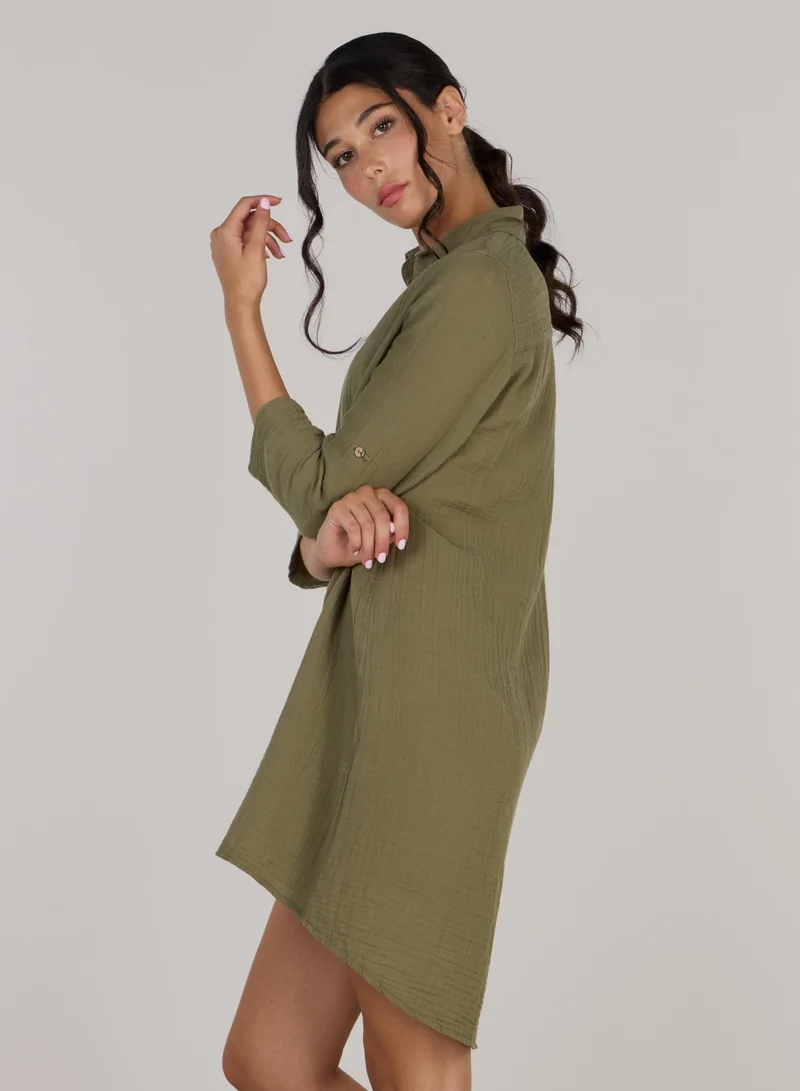 Just Nature Olive Green Soft Cotton Shirt Tunic for Women | Best Price UAE