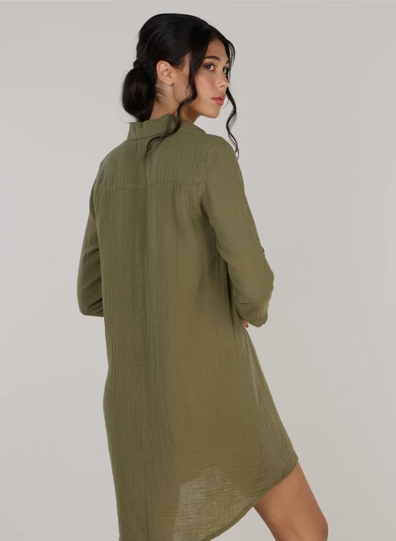 Just Nature Olive Green Soft Cotton Shirt Tunic for Women | Best Price UAE