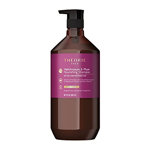 Theorie Helichrysum and Plum Nourishing Shampoo Enrich and Soothe Suited for Dry Over Processed Hair Protects Color Keratin Treated Hair Pump Bottle 800mL Label Design May Vary