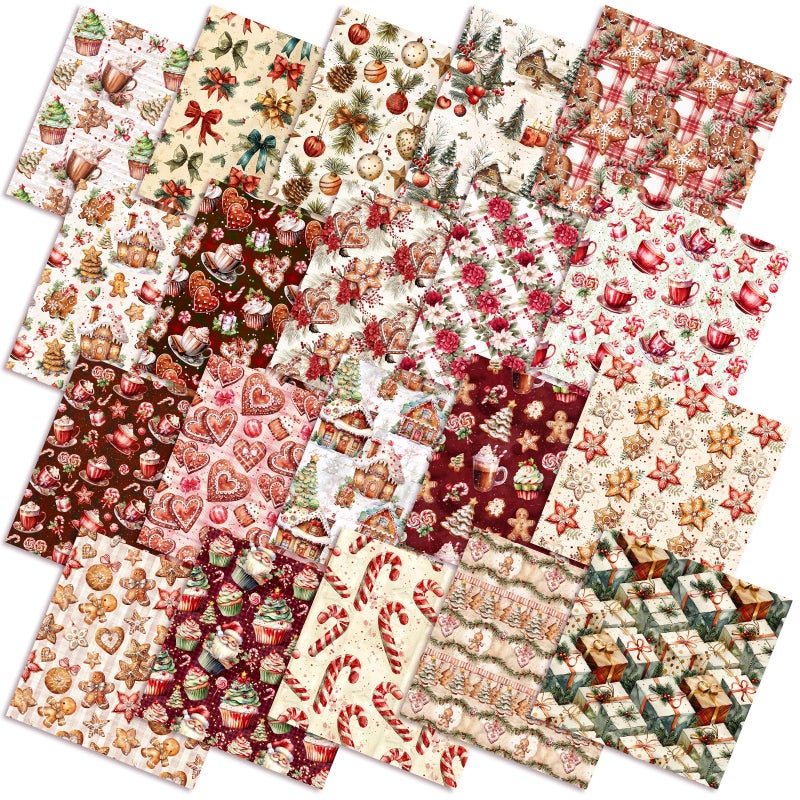 Oudain 60 Pcs 10 x 10 Inch Gingerbread Man Quilting Fabric Squares Vintage Christmas Fat Patchwork Precut Strips Candy Cane Fabric Bundles for Xmas DIY Craft Sewing Handmade Materials - Image 2