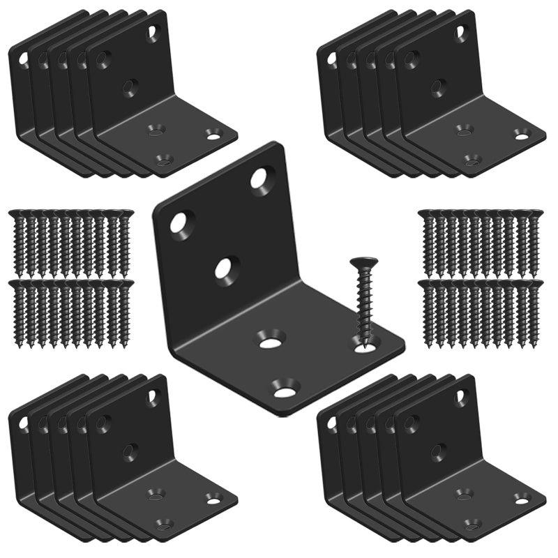 Aufuga Black Stainless Steel Shelf Bracket,Joint Right Angle Bracket,L Shape Heavy Duty Metal Corner Brace Shelf Supporter for Wood Aufuga (20, 2x2x2) - Image 1