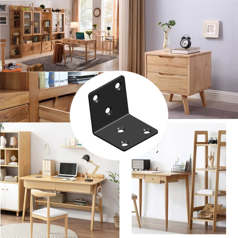 Aufuga Black Stainless Steel Shelf Bracket,Joint Right Angle Bracket,L Shape Heavy Duty Metal Corner Brace Shelf Supporter for Wood Aufuga (20, 2x2x2) - Image 4