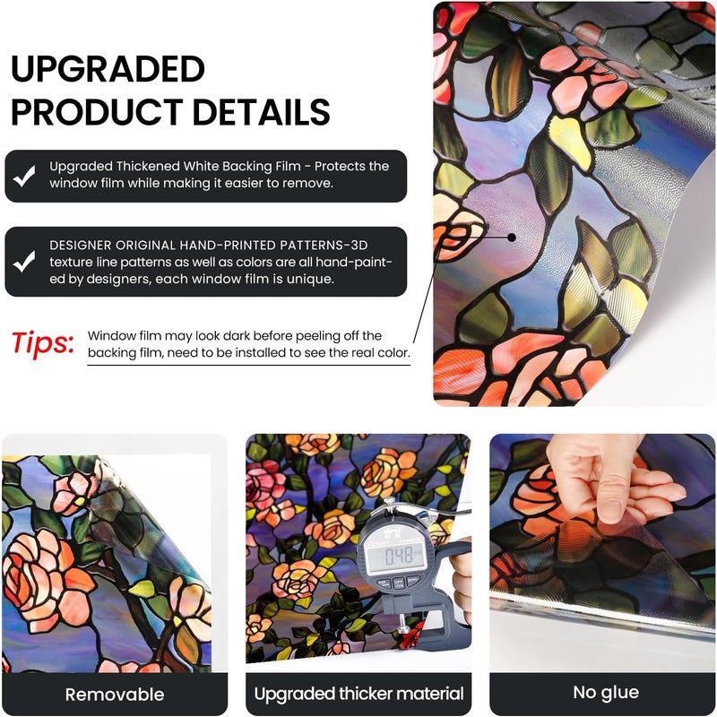 ADD.HERES Stained Glass Window Film Privacy for Glass Windows, Window Privacy Film UV Blocking Static Cling for Home Kitchen Office Bathroom,Rose 44x120cm - Image 5