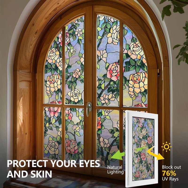 ADD.HERES Stained Glass Window Film Privacy for Glass Windows, Window Privacy Film UV Blocking Static Cling for Home Kitchen Office Bathroom,Rose 44x120cm - Image 3