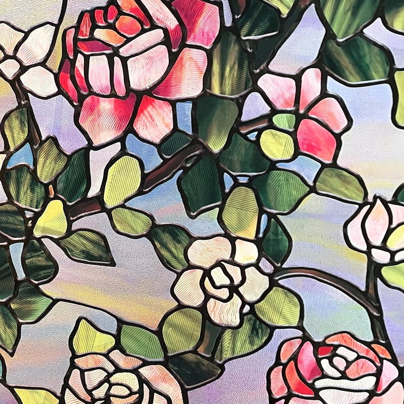 ADD.HERES Stained Glass Window Film Privacy for Glass Windows, Window Privacy Film UV Blocking Static Cling for Home Kitchen Office Bathroom,Rose 44x120cm - Image 2