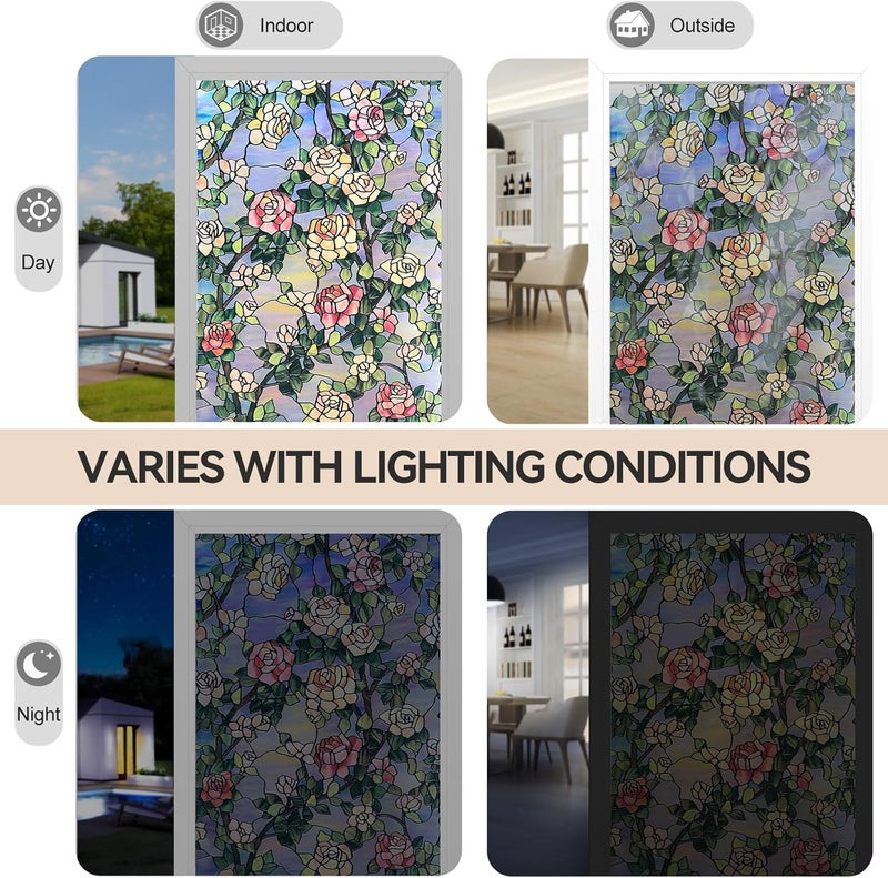 ADD.HERES Stained Glass Window Film Privacy for Glass Windows, Window Privacy Film UV Blocking Static Cling for Home Kitchen Office Bathroom,Rose 44x120cm - Image 4