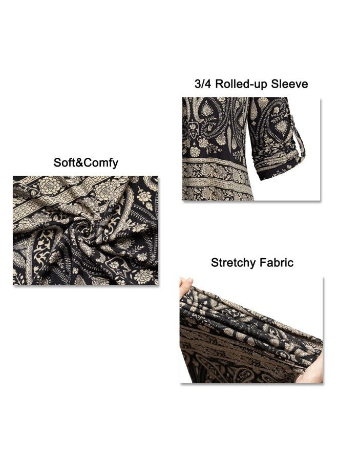 BEPEI Dressy Tops for Women Business Casual Work V Neckline Shirt Vintage Half Sleeve Slimming Fitted Professional Office Chiffon Blouse Fall Feminine Outdoor Daily Wear Black Beige XL - Image 5