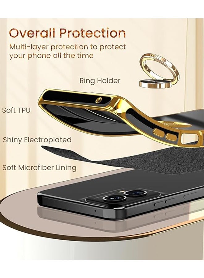إكس ليفيل جراب هاتف سامسونج جالاكسي A06 5G، واقي شاشة مزدوج الطبقات، حامل حلقي دوار 360 درجة، حامل مغناطيسي، جراب هاتف ناعم من البولي يوريثان الحراري فائق النحافة بحافة مطلية بالذهب لهاتف جالاكسي A06 (أسود) - Image 5