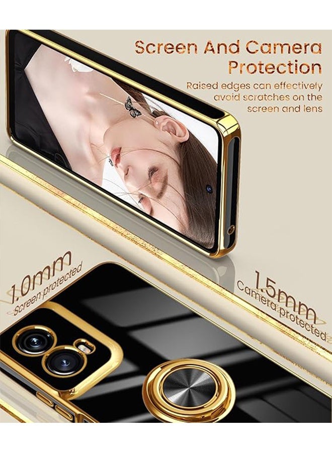 إكس ليفيل جراب هاتف سامسونج جالاكسي A06 5G، واقي شاشة مزدوج الطبقات، حامل حلقي دوار 360 درجة، حامل مغناطيسي، جراب هاتف ناعم من البولي يوريثان الحراري فائق النحافة بحافة مطلية بالذهب لهاتف جالاكسي A06 (أسود) - Image 3