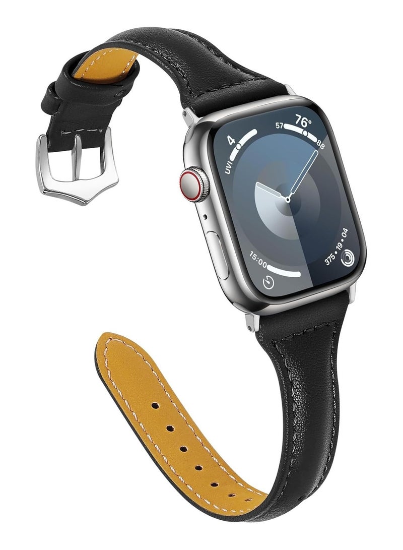 keloray حزام جلد طبيعي لساعات آبل، متوافق مع حزام ساعة آبل 38mm 40mm 41mm 42mm للنساء، حزام ساعة رفيع من الجلد الطبيعي لسلسلة iWatch 10 9 8 7 6 5 4 3 2 1 SE Ultra 2 باللون الأسود - Image 1