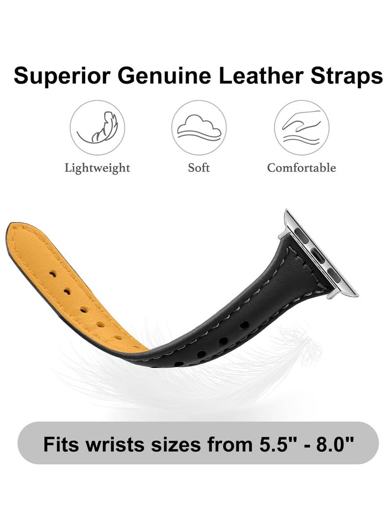keloray حزام جلد طبيعي لساعات آبل، متوافق مع حزام ساعة آبل 38mm 40mm 41mm 42mm للنساء، حزام ساعة رفيع من الجلد الطبيعي لسلسلة iWatch 10 9 8 7 6 5 4 3 2 1 SE Ultra 2 باللون الأسود - Image 2