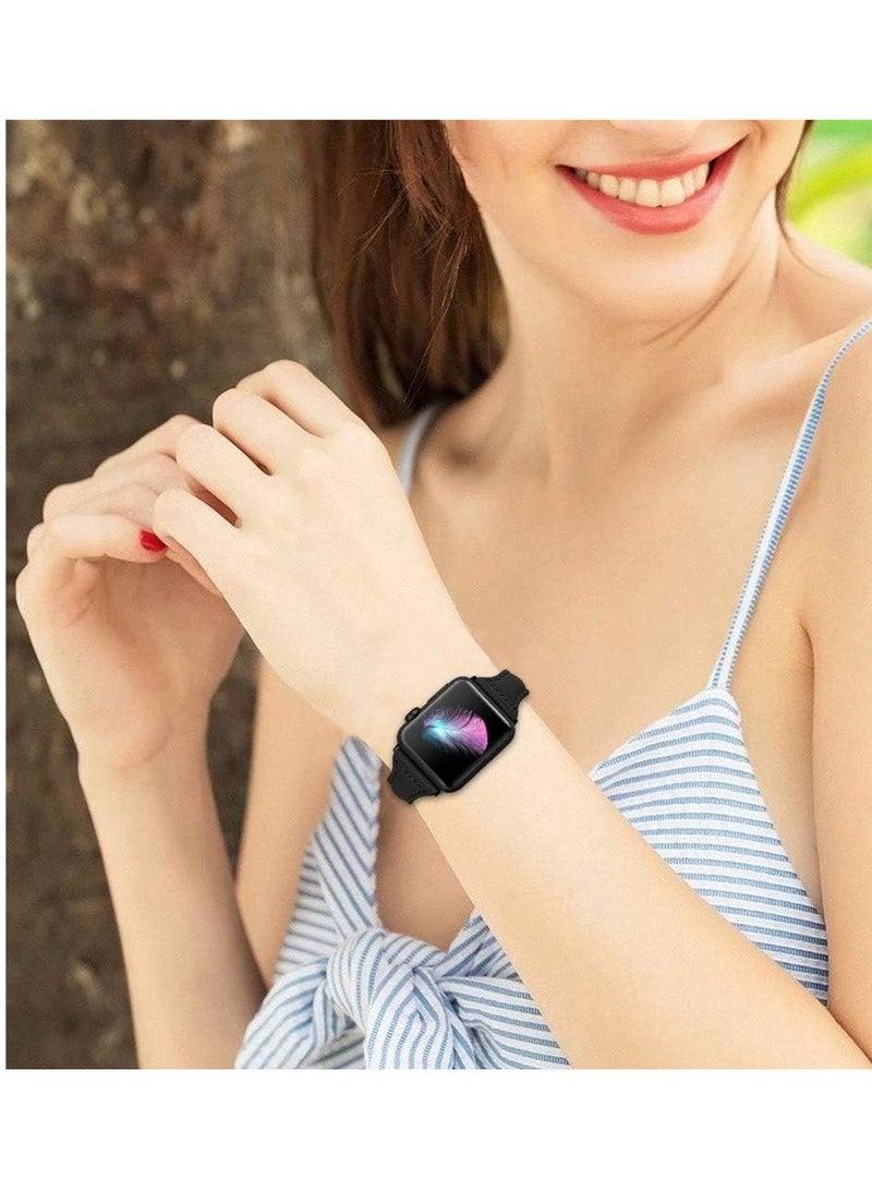 keloray حزام جلد طبيعي لساعات آبل، متوافق مع حزام ساعة آبل 38mm 40mm 41mm 42mm للنساء، حزام ساعة رفيع من الجلد الطبيعي لسلسلة iWatch 10 9 8 7 6 5 4 3 2 1 SE Ultra 2 باللون الأسود - Image 4