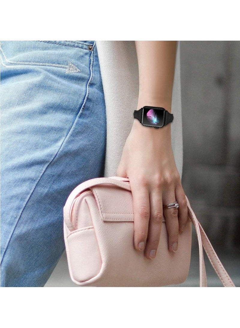 keloray حزام جلد طبيعي لساعات آبل، متوافق مع حزام ساعة آبل 38mm 40mm 41mm 42mm للنساء، حزام ساعة رفيع من الجلد الطبيعي لسلسلة iWatch 10 9 8 7 6 5 4 3 2 1 SE Ultra 2 باللون الأسود - Image 5