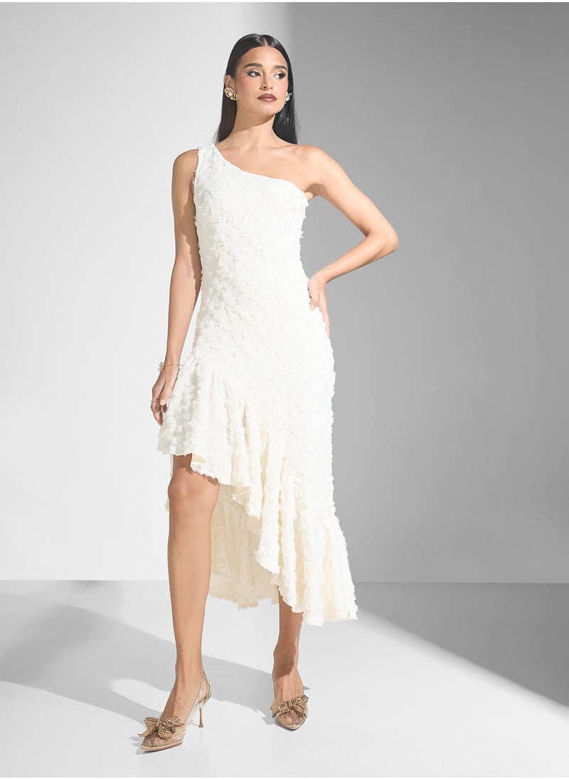 Just Me - 3D Rosette Fabric High Low Midi Dress - Image 1