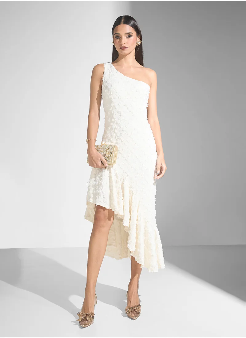 Just Me 3D Rosette Fabric High Low Midi Dress