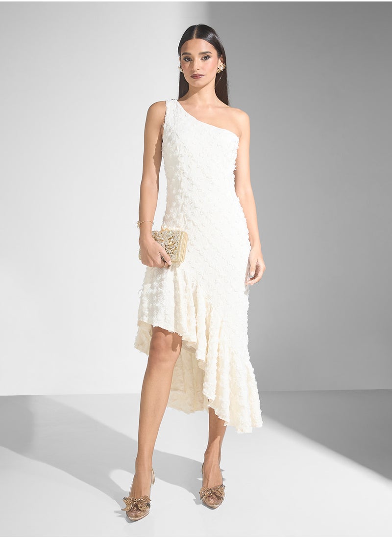 Just Me - 3D Rosette Fabric High Low Midi Dress - Image 1