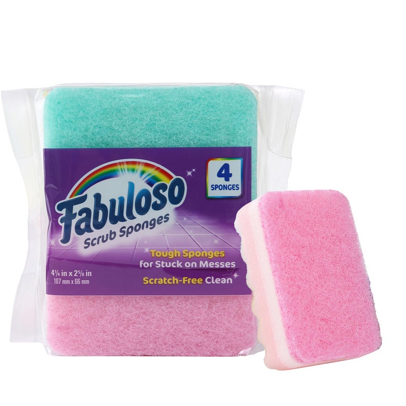 فابولوسو Fabuloso Sponges Rainbow 4 CT | إسفنجات متنوعة خالية من الخدش للأطباق والأسطح | 4 إسفنجات غسل أطباق قوس قزح من فابولوسو لتجربة التنظيف الجريئة والمشرقة - Image 1