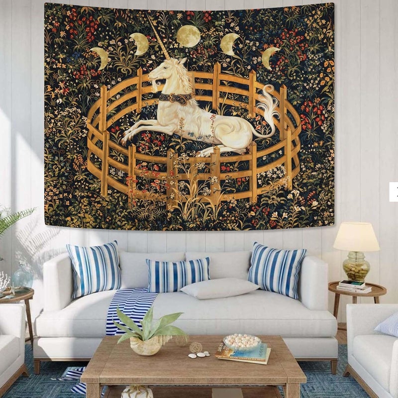 Yeoiat Unicorn Tapestry Medieval Wall Tapestry, Moon Tapestries for Bedroom Art Tapestries Wall Hanging for Bedroom Living Room 36"x48" - Image 4