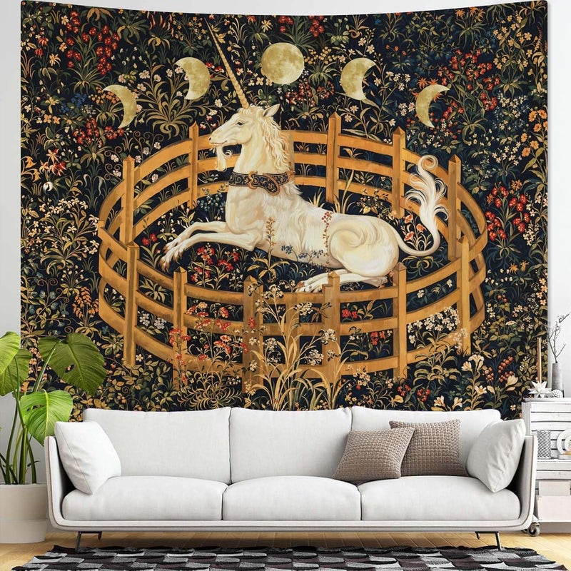 Yeoiat Unicorn Tapestry Medieval Wall Tapestry, Moon Tapestries for Bedroom Art Tapestries Wall Hanging for Bedroom Living Room 36"x48" - Image 2