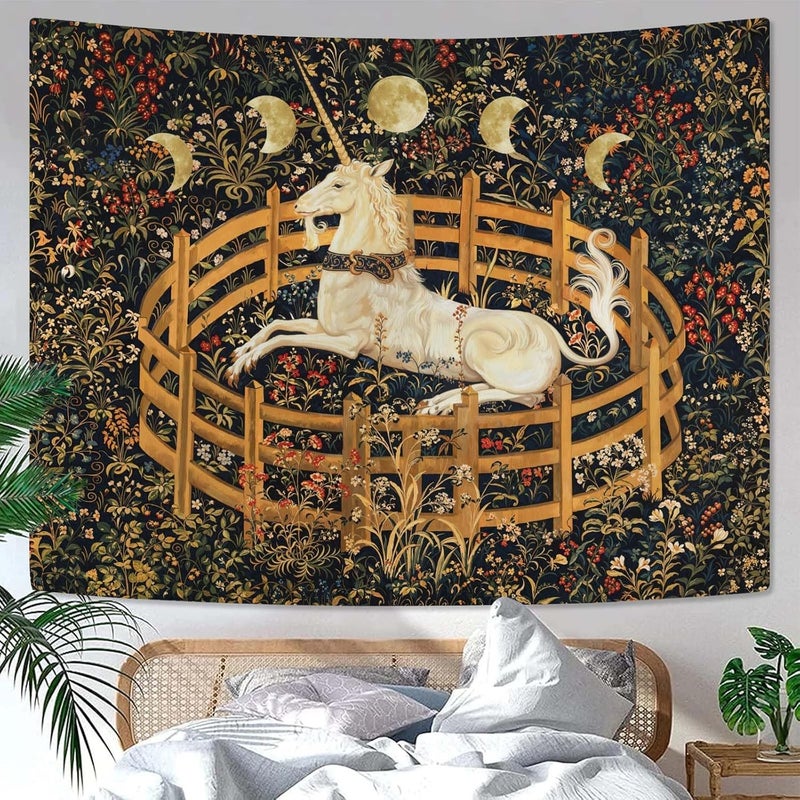 Yeoiat Unicorn Tapestry Medieval Wall Tapestry, Moon Tapestries for Bedroom Art Tapestries Wall Hanging for Bedroom Living Room 36"x48" - Image 5