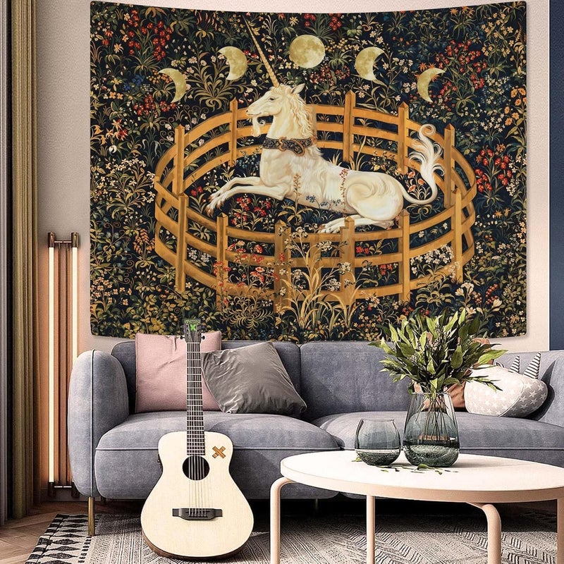 Yeoiat Unicorn Tapestry Medieval Wall Tapestry, Moon Tapestries for Bedroom Art Tapestries Wall Hanging for Bedroom Living Room 36"x48" - Image 3