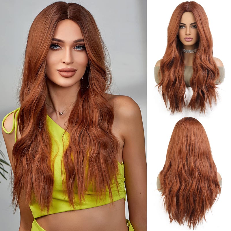 Esmee Long Ombre Auburn Wigs for Women Natuaral Synthetic Wavy Curly Hair Wig for Daily Party Cosplay Use-26 Inches - Image 1