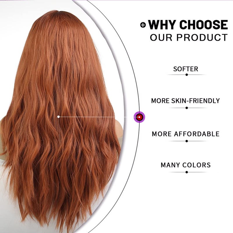 Esmee Long Ombre Auburn Wigs for Women Natuaral Synthetic Wavy Curly Hair Wig for Daily Party Cosplay Use-26 Inches - Image 4
