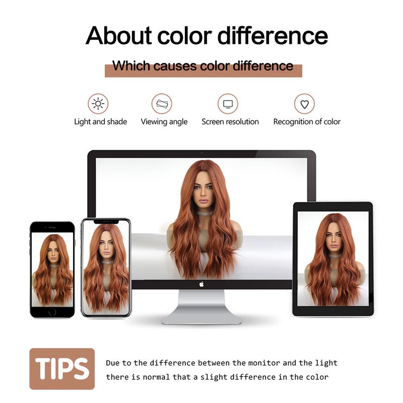 Esmee Long Ombre Auburn Wigs for Women Natuaral Synthetic Wavy Curly Hair Wig for Daily Party Cosplay Use-26 Inches - Image 5